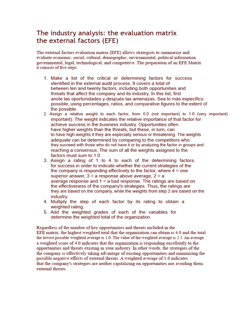 External Factors Evaluation Matrix Guide | PDF | Weighted Arithmetic ...