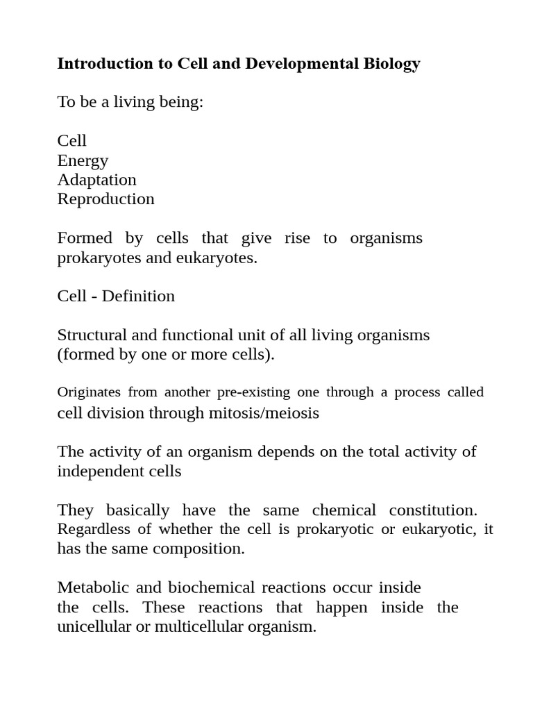 1.0 - Lesson 1 - Introduction To Cellular and Developmental Biology ...