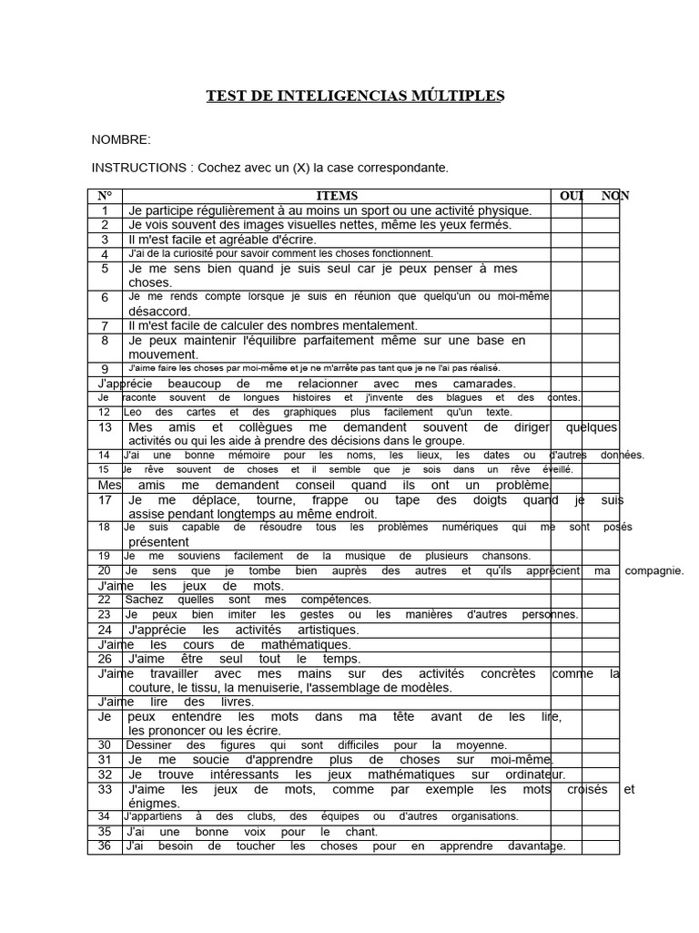 Test des intelligences multiples | PDF | Intelligence | Enseignement ...