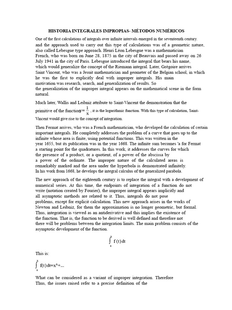 Historia de Integrales Impropias | PDF | Integral | Function (Mathematics)