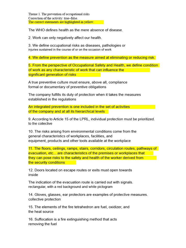 True-false correction Topic 1 FOL (1) (4) | PDF | Occupational Safety ...