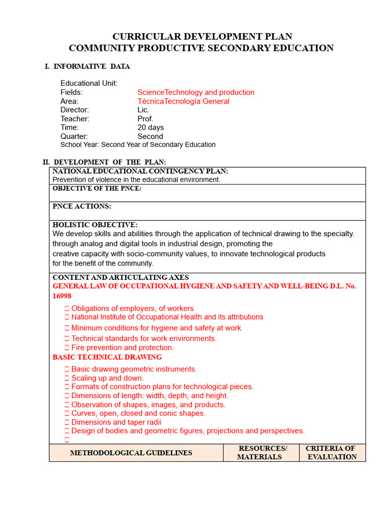 LESSON PLAN 2nd SECONDARY 2nd TRIMESTER TECHNOLOGICAL TECHNIQUE | PDF ...