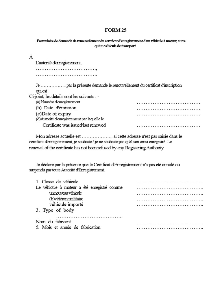 Renouvellement Certificat Enregistrement Véhicule | PDF | Transport ...