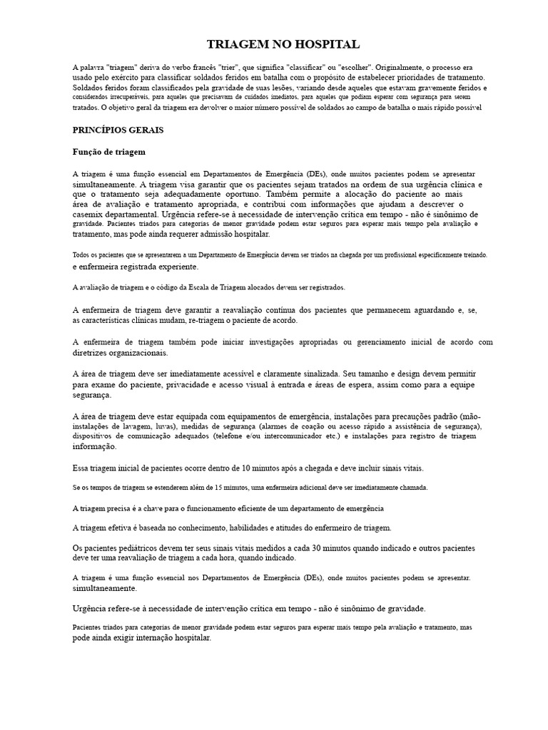 Triagem No Hospital | PDF | Enfermagem | Dor