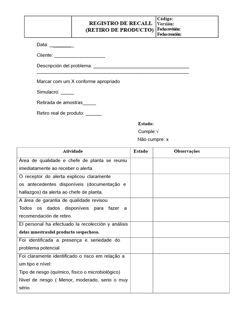 Registro de Recall | PDF