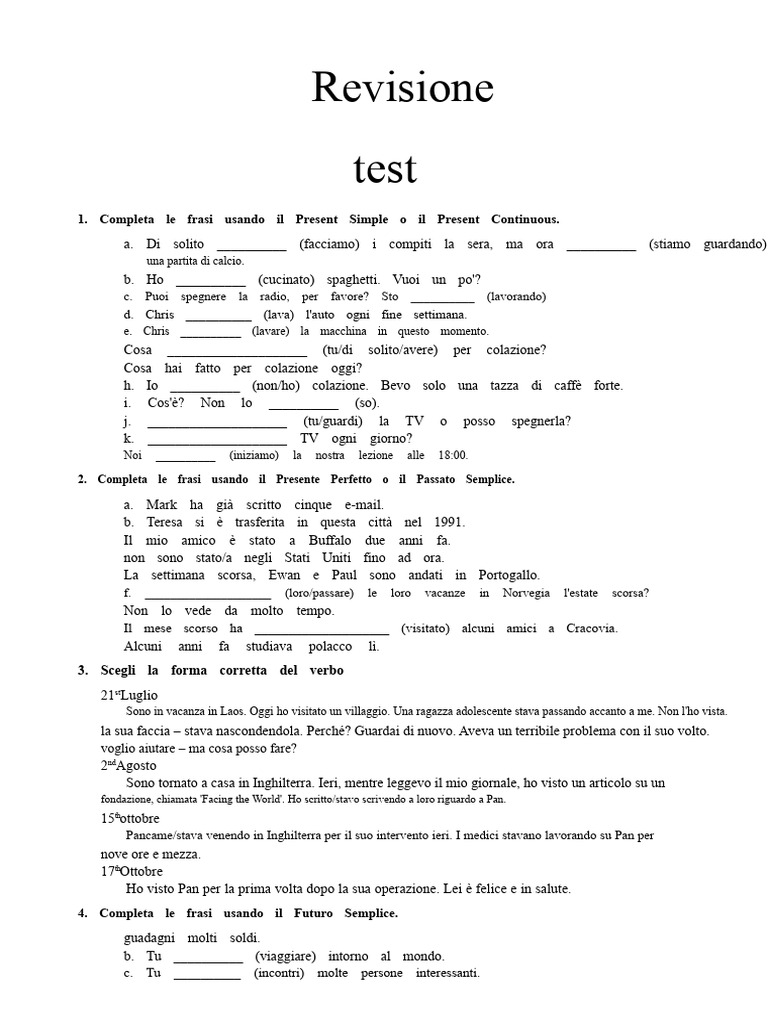 Revisione Test Esercizi Grammatica Test - 118546 | PDF