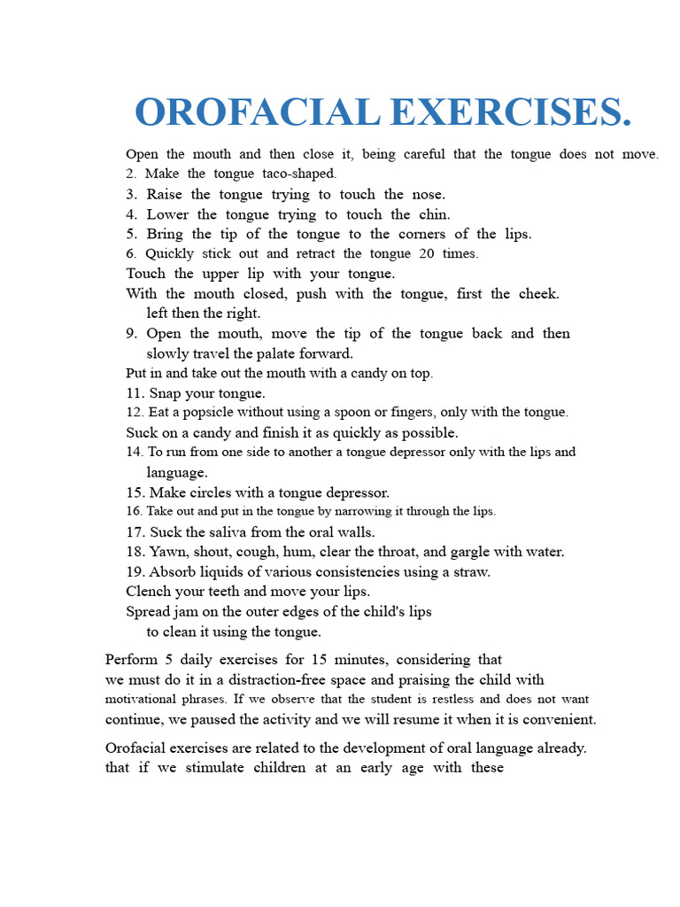 Orofacial Exercises for Language Development | PDF