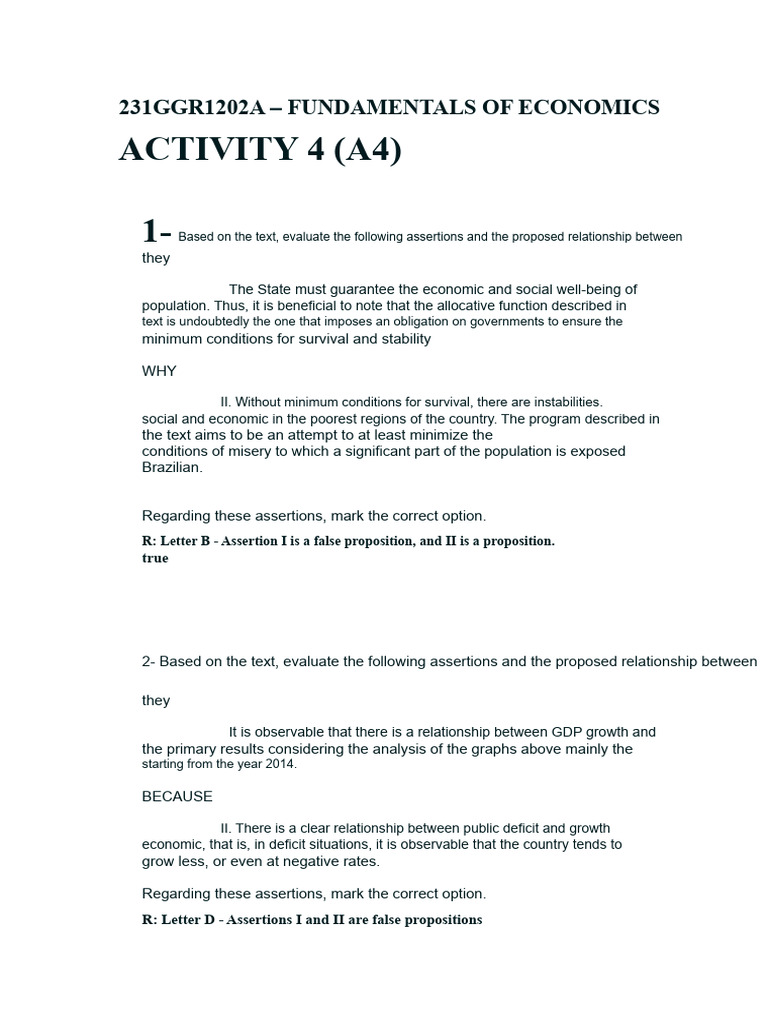 Economics Fundamentals: Key Assertions Analysis | PDF | Taxes | Economics