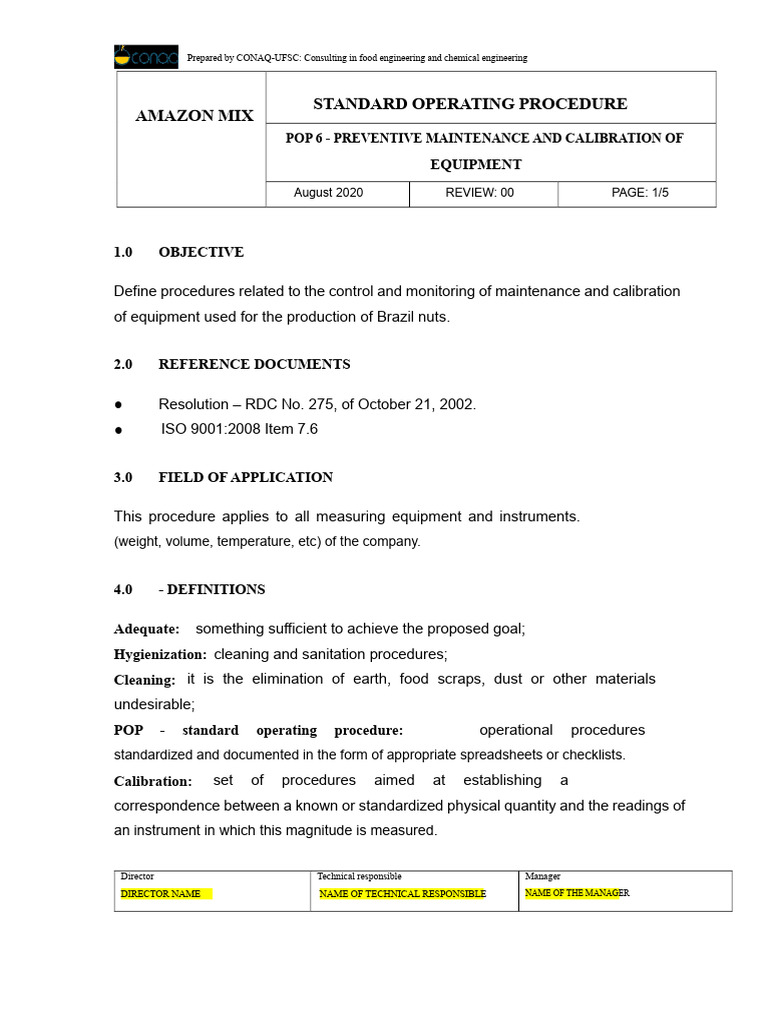 Preventive Maintenance SOP for Equipment | PDF | Calibration ...
