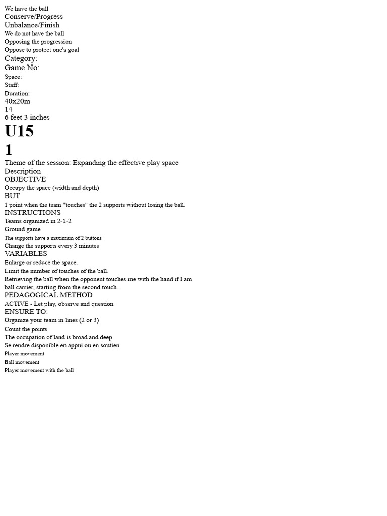 U15 Soccer Training: Space Occupation Tactics | PDF | Forward ...