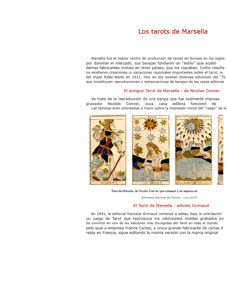 Historia y Restauraciones del Tarot de Marsella | PDF | Tarot | Jugando ...