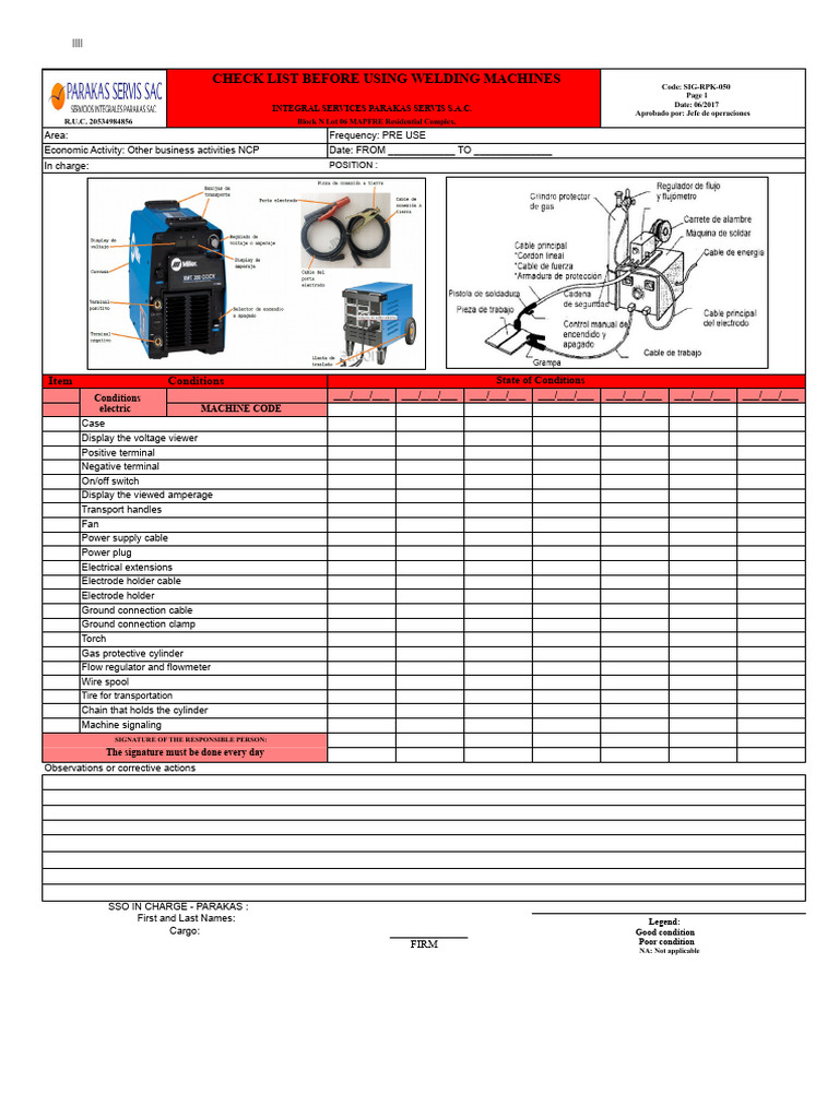 Welding Machine Pre-Use Checklist | PDF | Welding | Construction