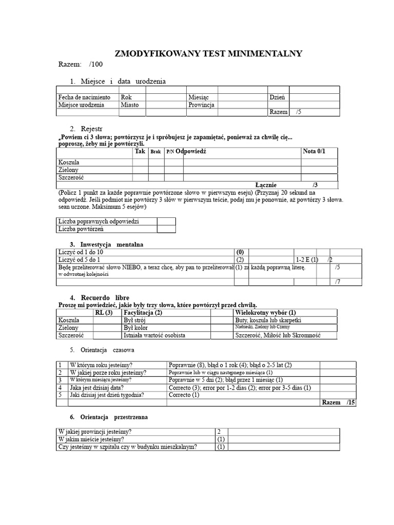 Zmodyfikowany Test Mini Mental 3MS | PDF