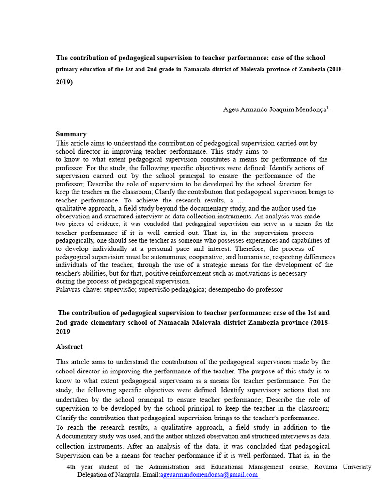 Contribution of Pedagogical Supervision | PDF | Teachers | Pedagogy