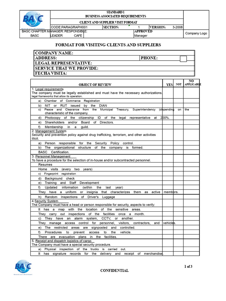 Client and Supplier Visit Format | PDF | Business