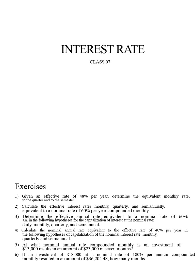 CLASS08 FINANCIAL MATH Interest Rates | PDF | Interest | Interest Rates