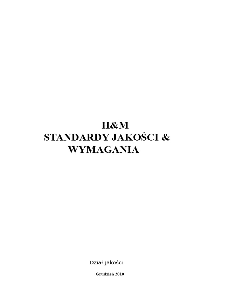 Standardy I Wymagania Jakości H&M | PDF