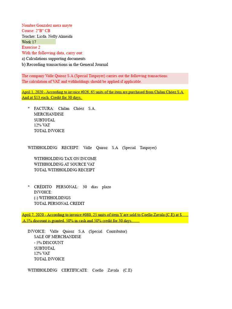 Valle Quiroz S.A. Transaction Journal | PDF | Invoice | Receipt