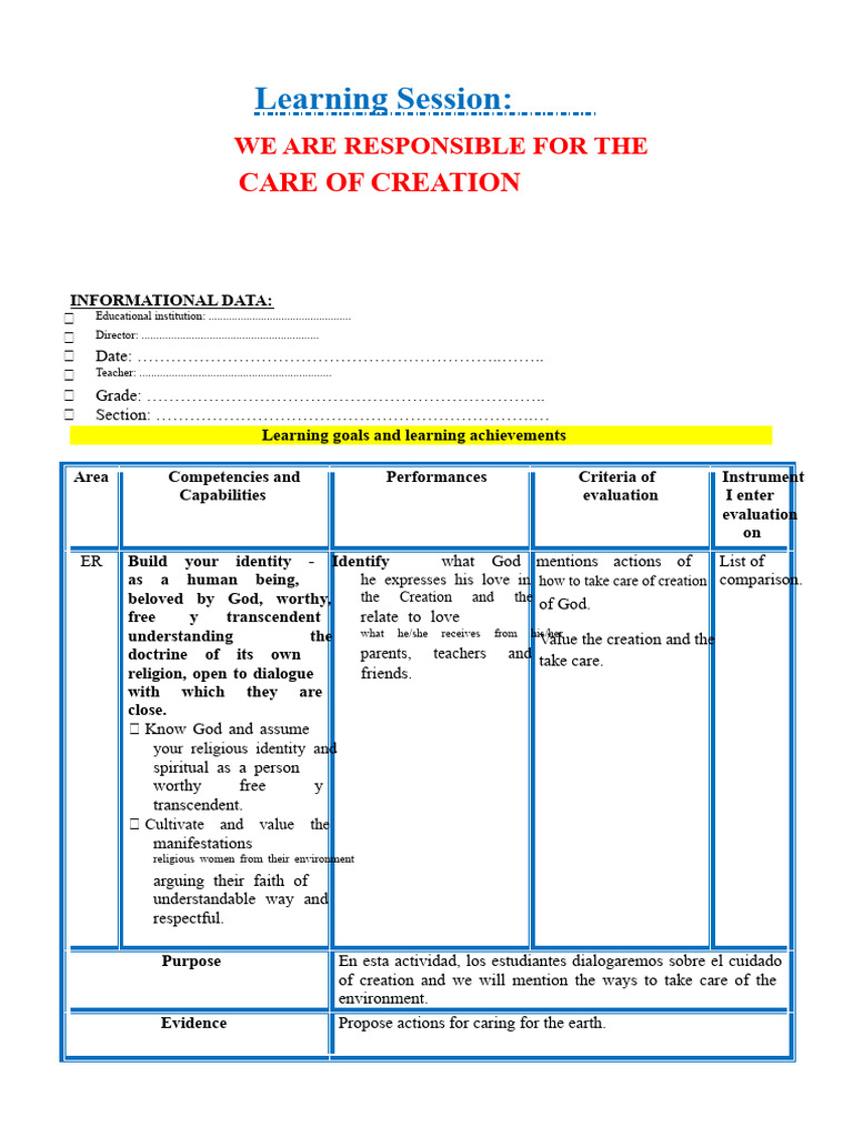 1st SESSION DAY 2 REL WE ARE RESPONSIBLE FOR THE CARE OF CREATION | PDF ...