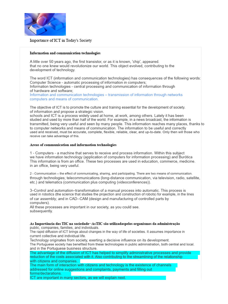 Role of ICT in Modern Society | PDF | Information Technology ...