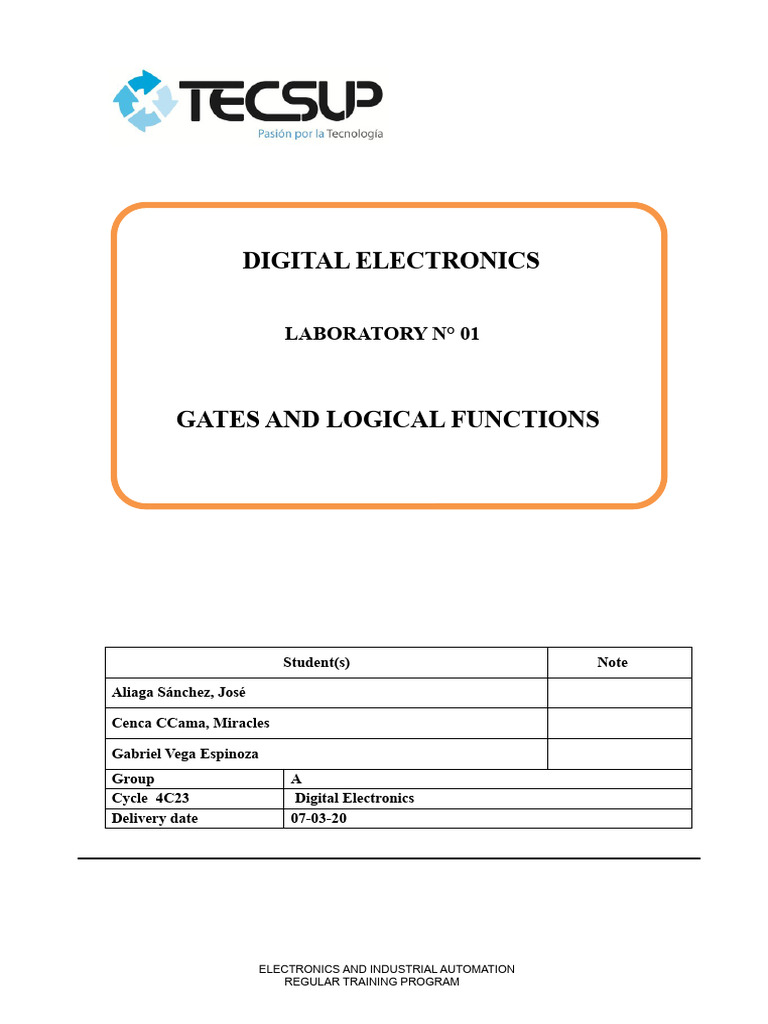 Lab 01 - Gates and Logical Functions | PDF | Digital Electronics ...