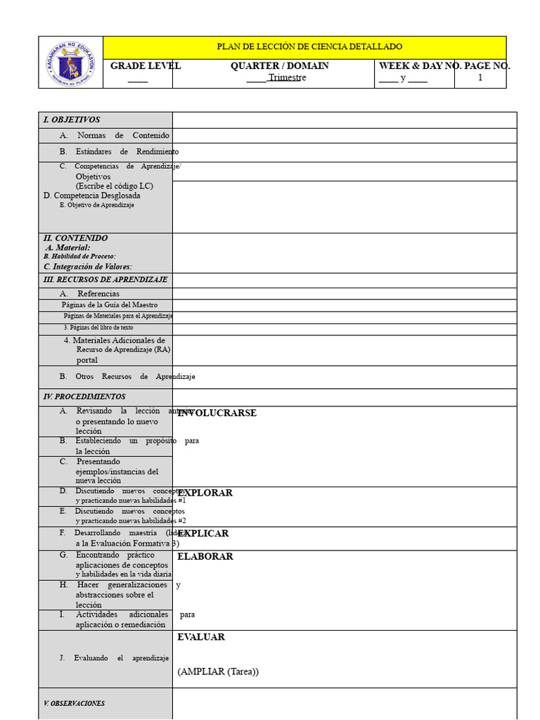 Plan de Lección de Ciencias Detallado | PDF | Aprendizaje | Ciencia ...