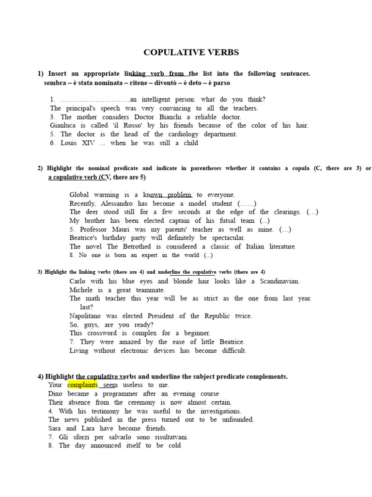 Copulative Verbs and Subject Complement. | PDF | Subject (Grammar) | Verb