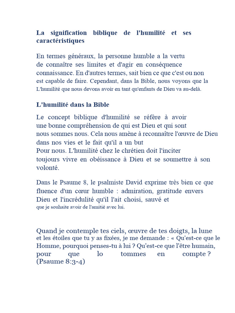 La Signification Biblique de L'humilité Et Ses Caractéristiques | PDF ...
