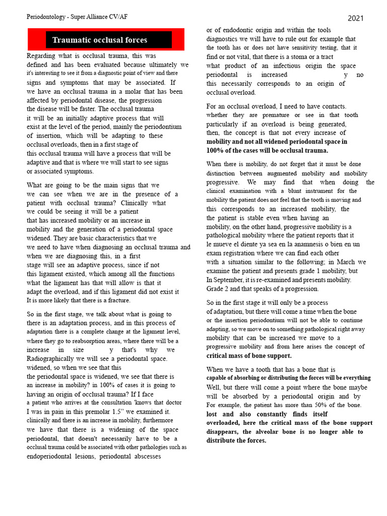 Traumatic Occlusal Forces | PDF | Periodontology | Human Tooth