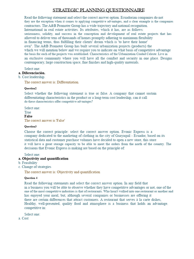 Strategic Planning Questionnaire | PDF | Competitive Advantage ...