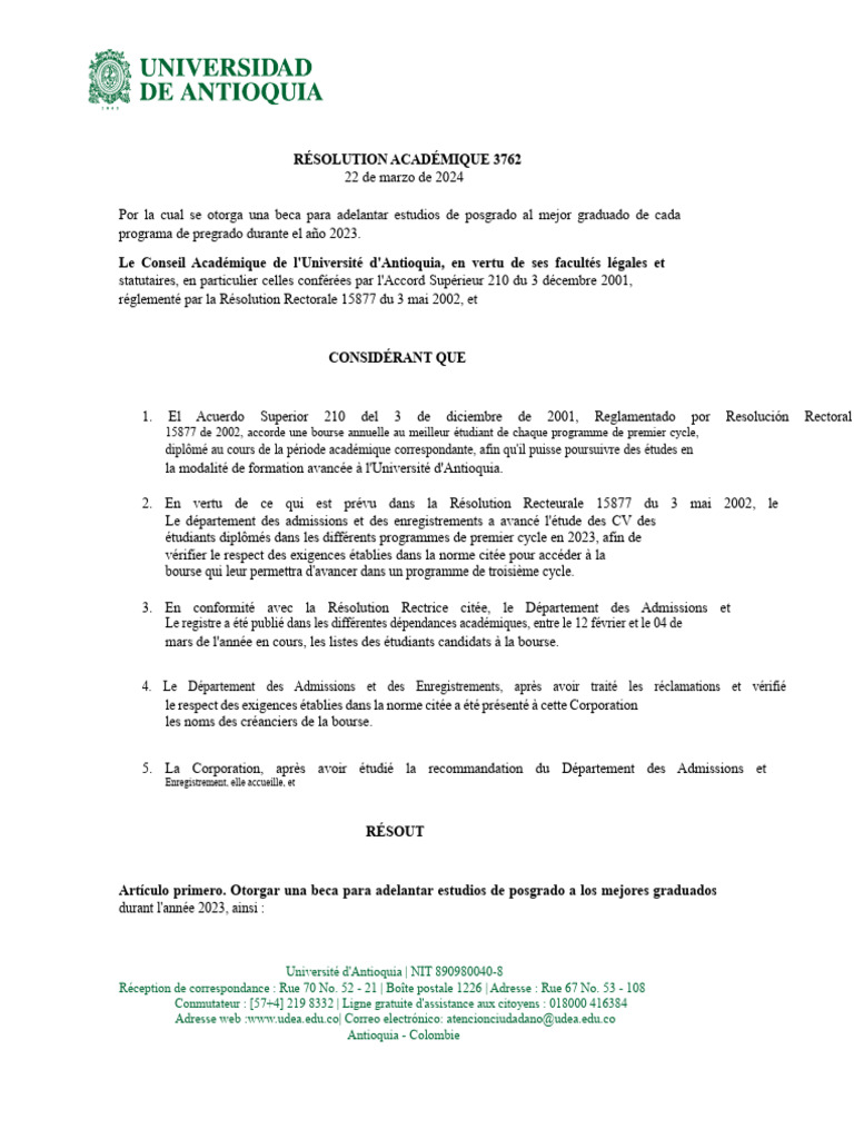 Bourses de posgrade 2023 à l'UdeA | PDF | Science