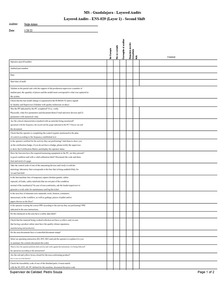 LPA Questionnaire Example | PDF | Audit | Calibration