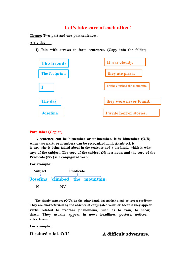 Bimember and Unimember Sentences | PDF | Subject (Grammar) | Predicate ...