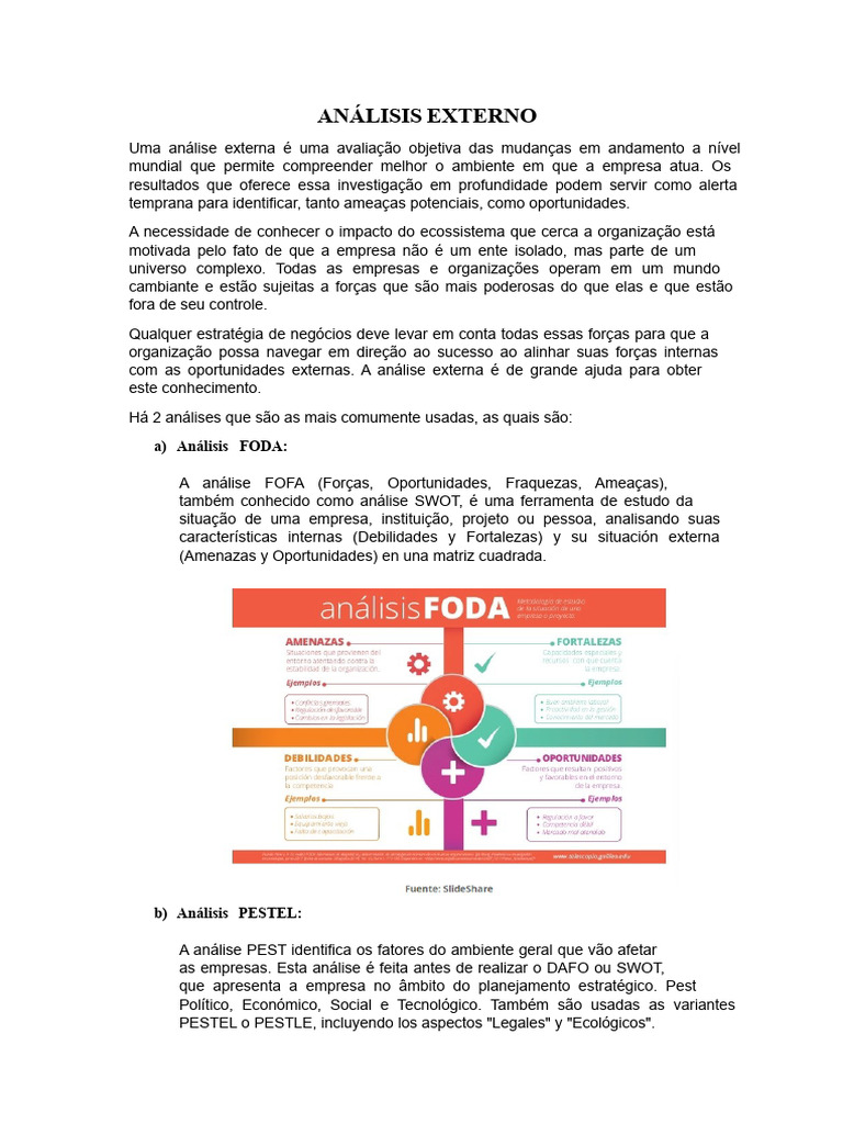 Análise Externa: FODA e PESTEL | PDF | Análise SWOT | Economia