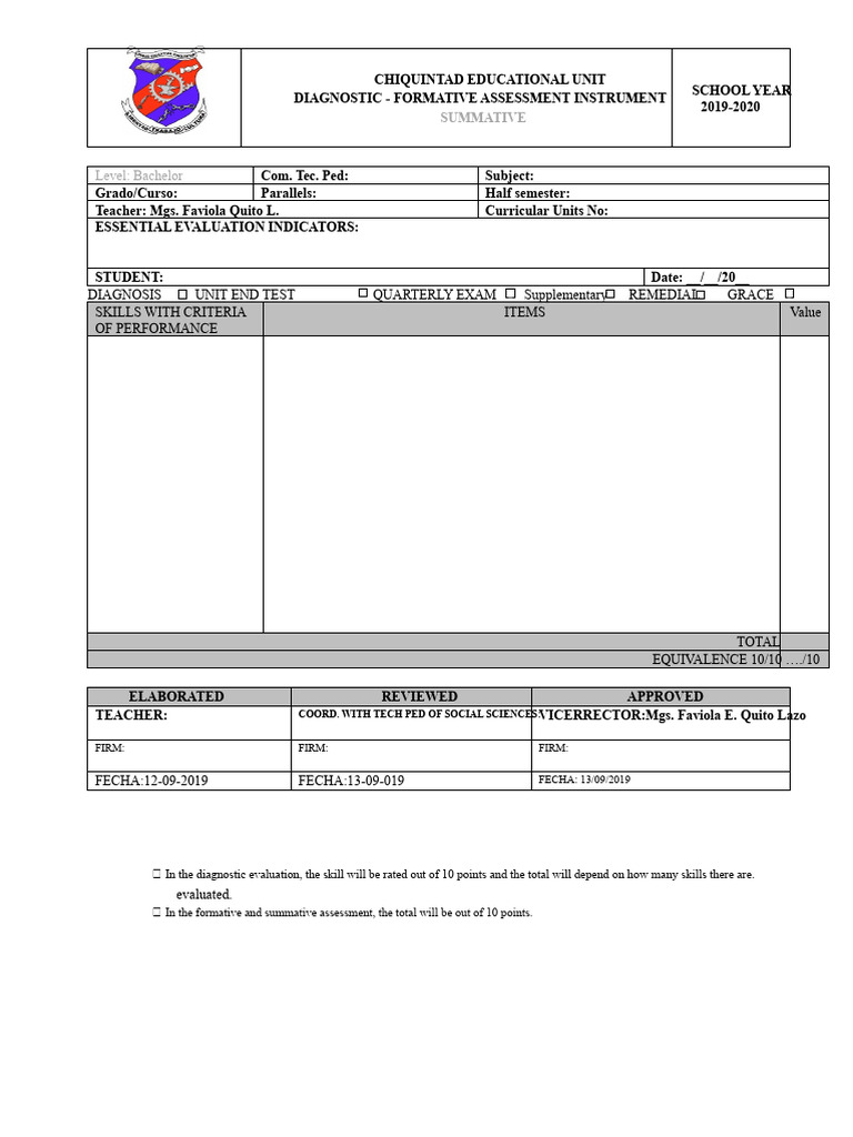 Evaluation Instrument Format 2019 2020 | PDF | Educational Assessment ...