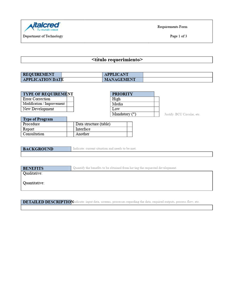Technology Requirement Submission Form | PDF | Computing | Software ...