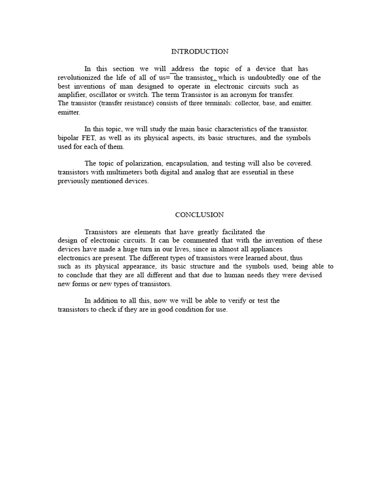 Introduction and Conclusion Transistor | PDF