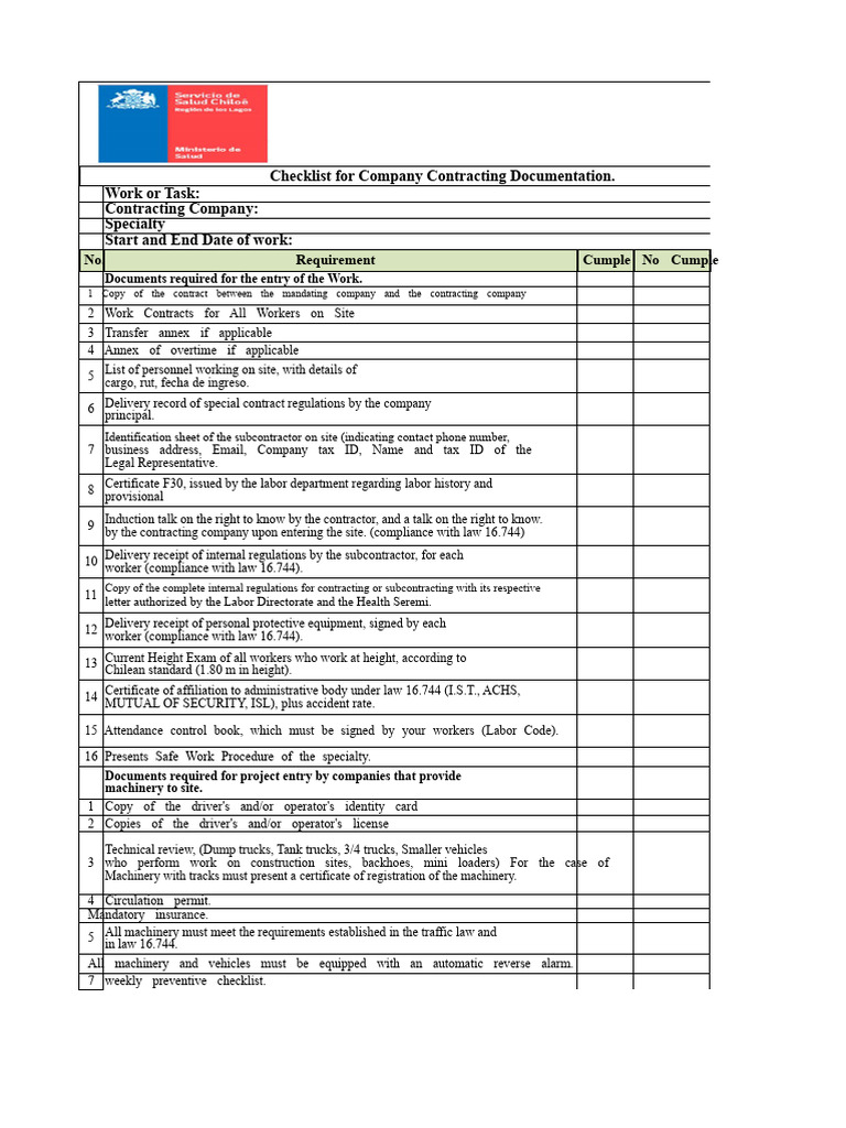 Company Contracting Documentation Checklist | PDF | Subcontractor ...