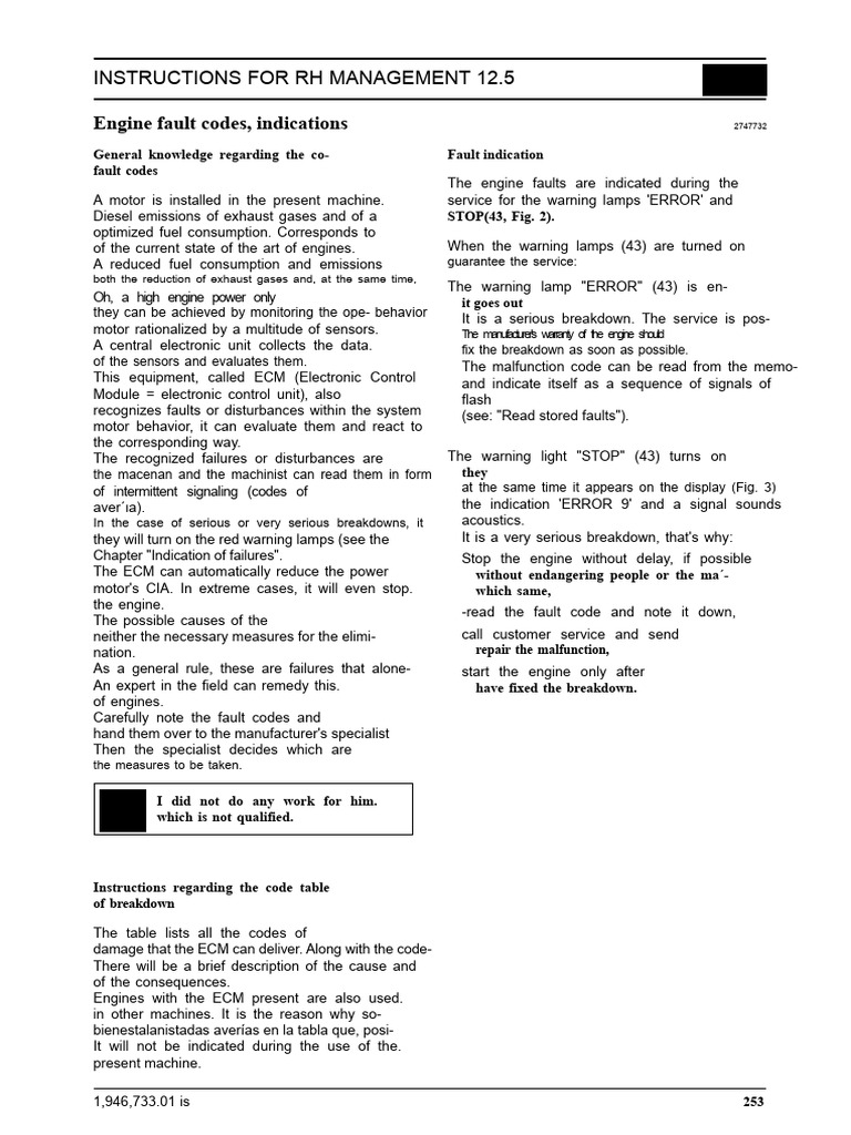 RH Management 12.5 Engine Fault Codes Guide | PDF | Power Supply | Engines