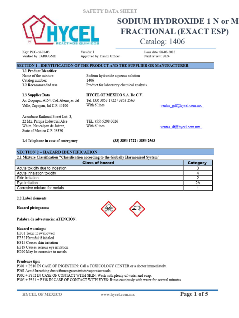Safety data sheet - Sodium hydroxide 1N or M or fractional (exact ...