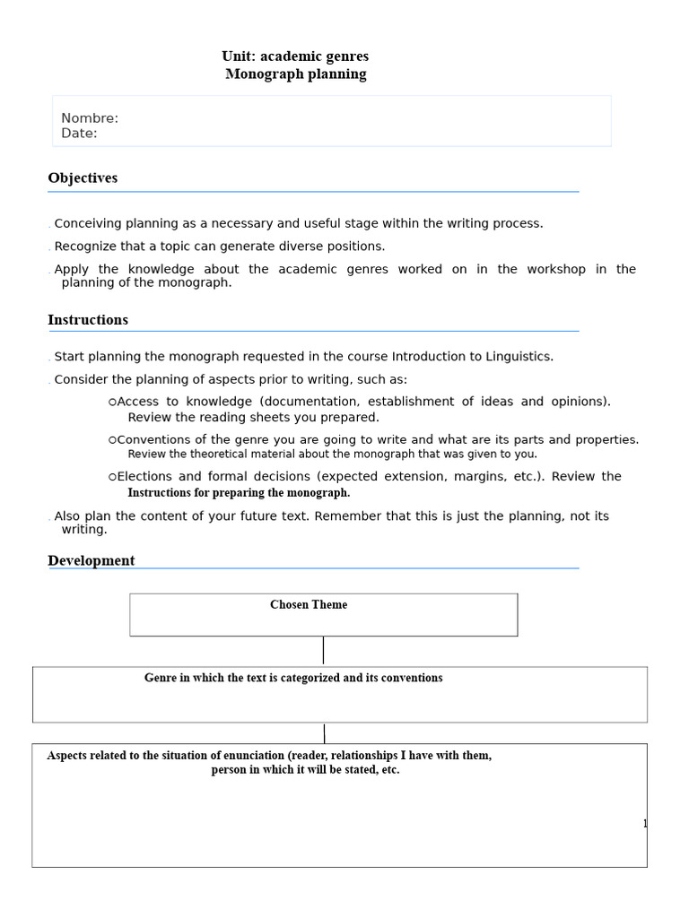 Monograph Planning for Linguistics | PDF | Genre | Writing