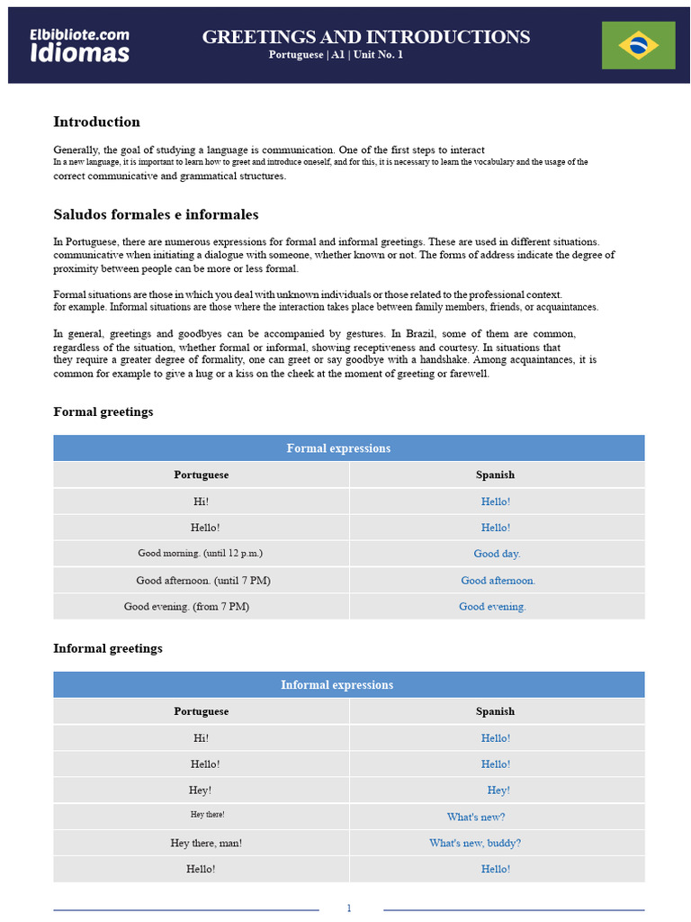 Portuguese A1 01 | PDF | Linguistics