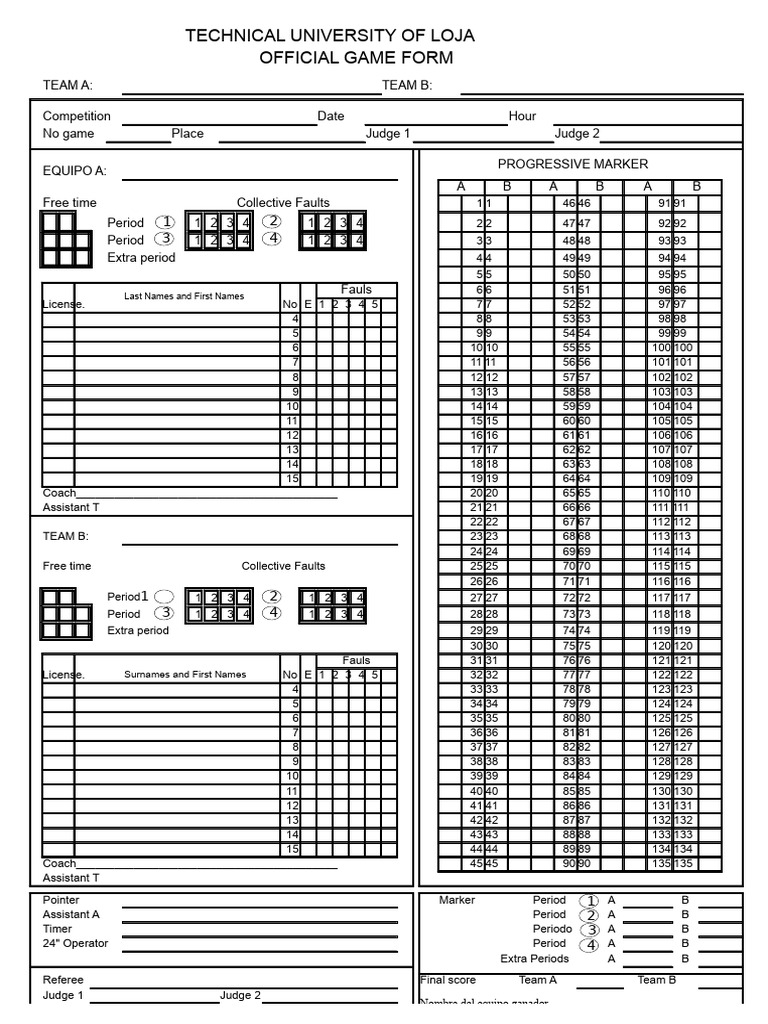 Official Game Form for Teams A & B | PDF