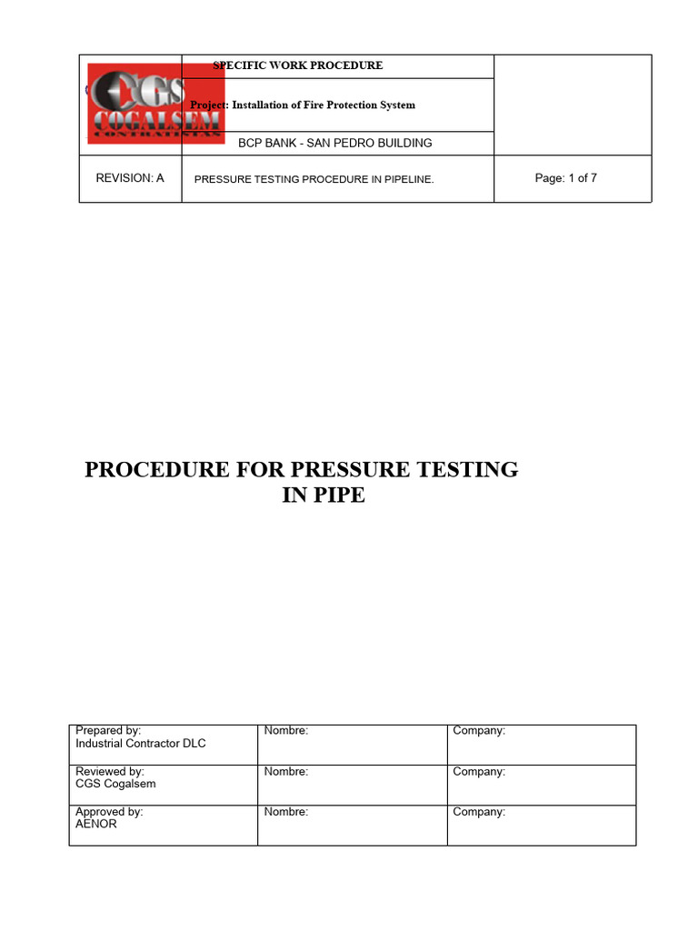 Pipe Pressure Test Procedure V01 Pdf Pipe Fluid Conveyance Pressure