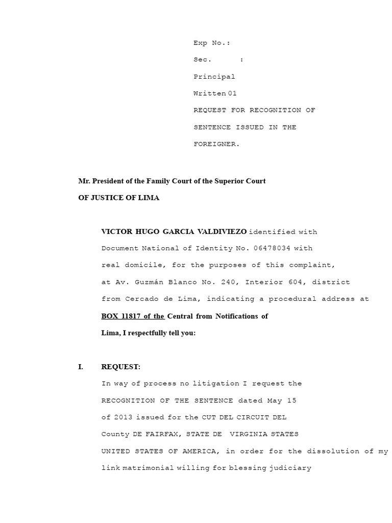 Demand - Exequatur | PDF | Divorce | Marriage