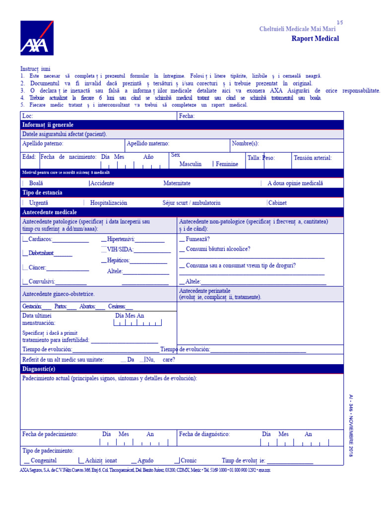Format Raport Medical Axa | PDF