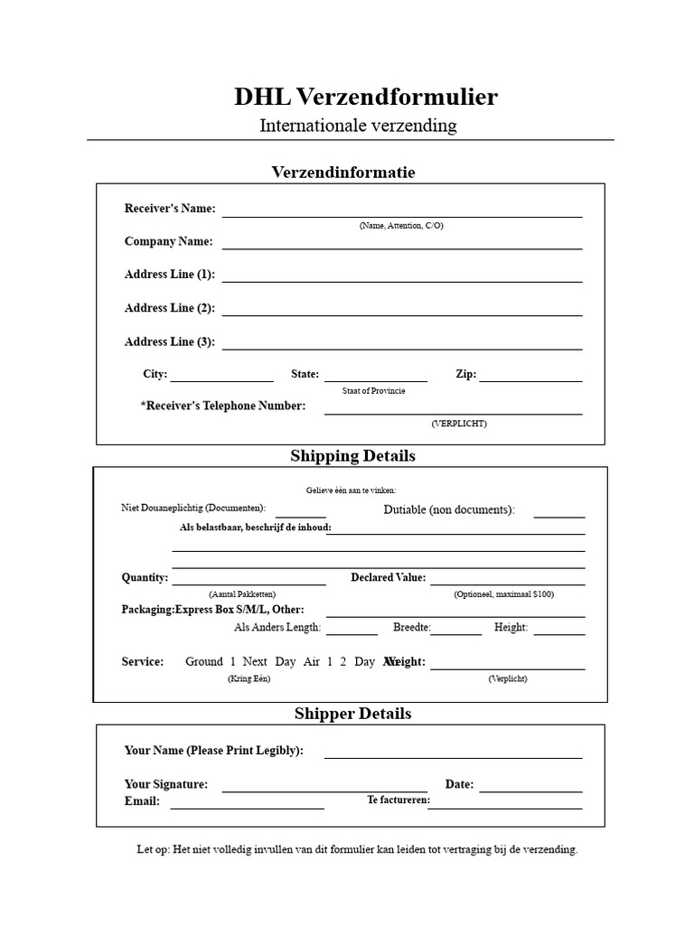 DHL Verzending Formulier | PDF