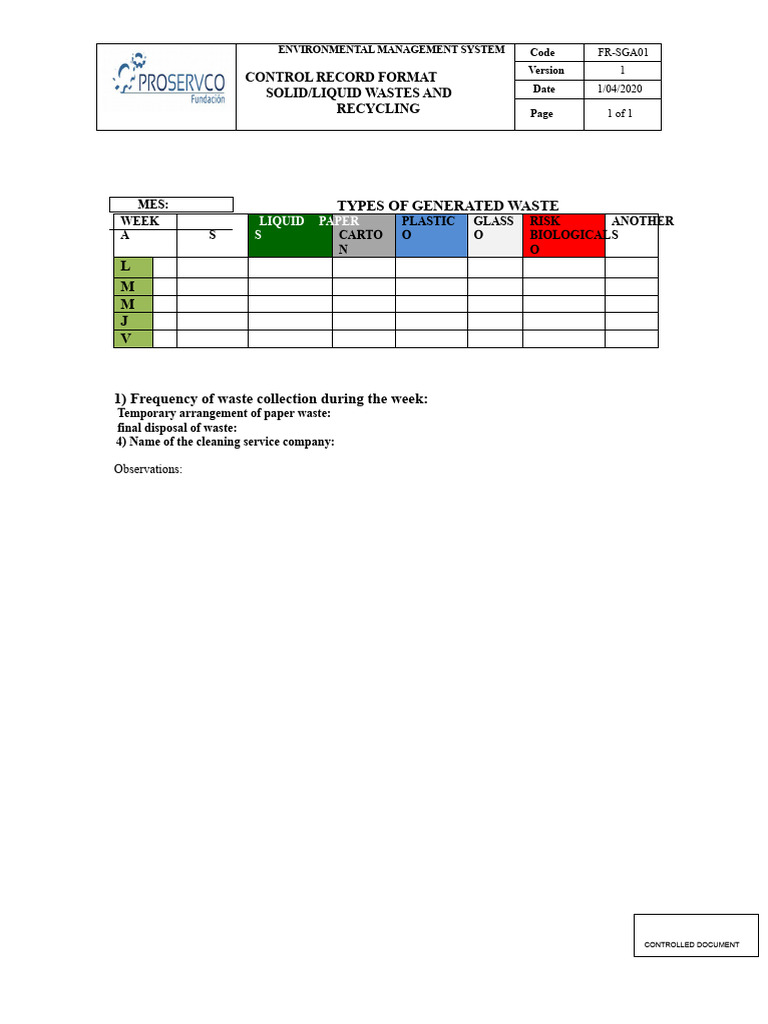 Waste Management Control Record | PDF