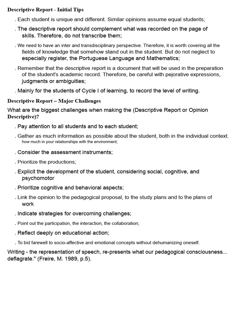 Tips for Writing Descriptive Reports | PDF | Learning | Literacy