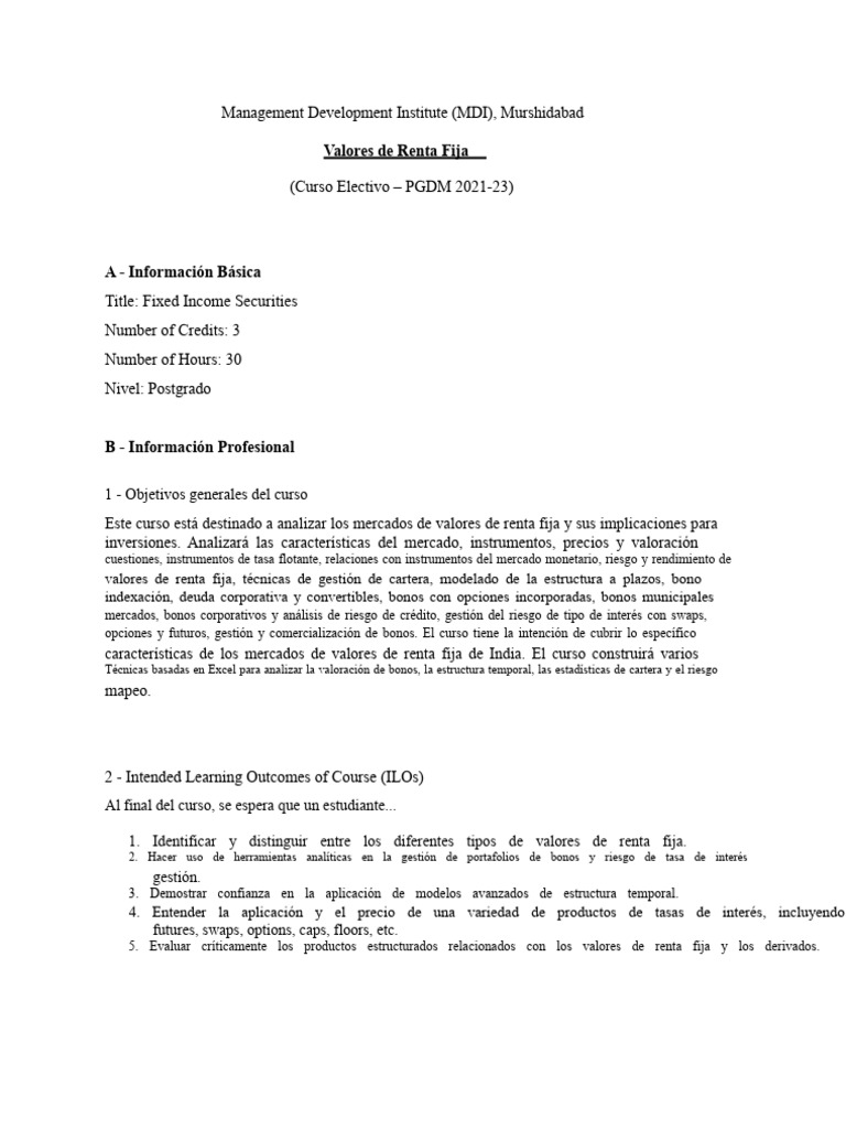Curso de Valores de Renta Fija MDI | PDF | Portafolio (Finanzas) | Swap ...